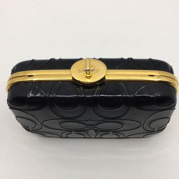 Coach Black Patent Leather Raised "C" Hard Shell Turnlock  Clutch Style 12198 - Picture 7 of 17